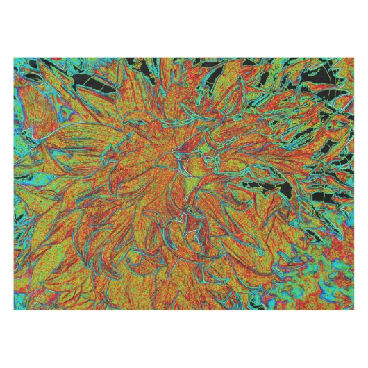 抽象芸術バーンドオレンジアンドグリーンダリア開花 テーブルクロス (正面(横))