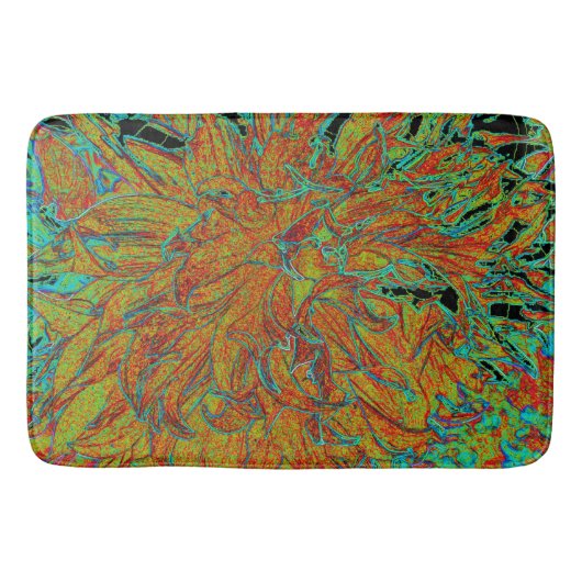 抽象芸術バーンドオレンジアンドグリーンダリア開花 バスマット (正面)