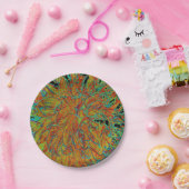 抽象芸術バーンドオレンジアンドグリーンダリア開花 ペーパープレート (パーティー)