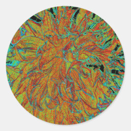 抽象芸術バーンドオレンジアンドグリーンダリア開花 ラウンドシール