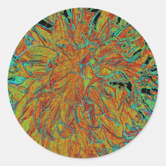 抽象芸術バーンドオレンジアンドグリーンダリア開花 ラウンドシール (正面)
