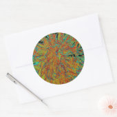 抽象芸術バーンドオレンジアンドグリーンダリア開花 ラウンドシール (封筒)