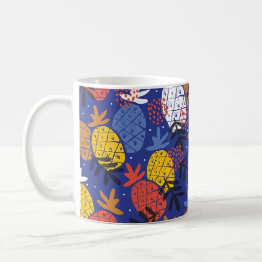 抽象芸術パイナップル葉ヴィンテージパターン コーヒーマグカップ (左)