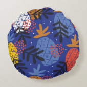 抽象芸術パイナップル葉ヴィンテージパターン ラウンドクッション (裏面)