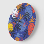 抽象芸術パイナップル葉ヴィンテージパターン ラージ壁時計 (傾斜)