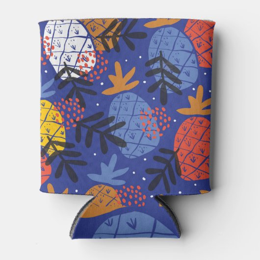 抽象芸術パイナップル葉ヴィンテージパターン 缶クーラー (正面)