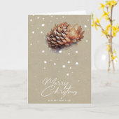 抽象芸術パインコーンとスノークラフトクリスマス カード (黄色い花)