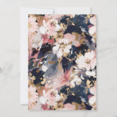 抽象芸術パインターリー赤面&ネイビーフローラ結婚ズ 招待状 (裏面)