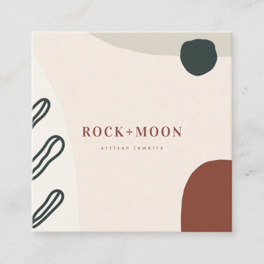 抽象芸術パステモダンルピンク赤面オーガニックシェイプ スクエア名刺 (正面)