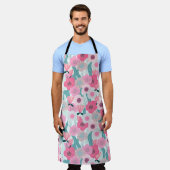 抽象芸術パステルの花模様。美しいピンク色のフロ エプロン (着用した状態)
