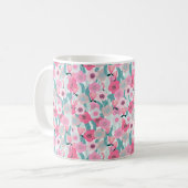 抽象芸術パステルの花模様。美しいピンク色のフロ コーヒーマグカップ (正面左)