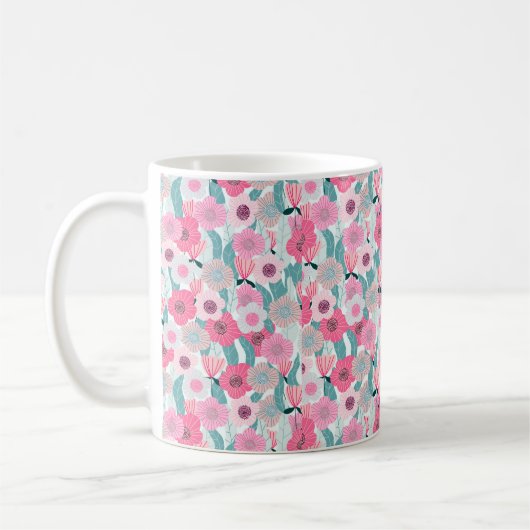 抽象芸術パステルの花模様。美しいピンク色のフロ コーヒーマグカップ (左)