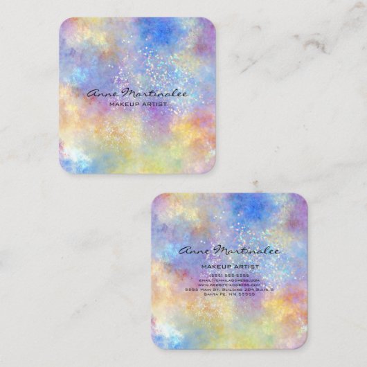 抽象芸術パステルアンドグリッタースパークル スクエア名刺 (正面/裏面)