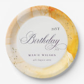 抽象芸術パステルイエローオレンジエイジ誕生日 ペーパープレート (正面)