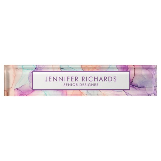 抽象芸術パステルインクパタパーソナライズされたーン デスクネームプレート (正面)
