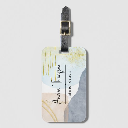 抽象芸術パステルウォーターカラーシェイプゴールドフォイル ラゲッジタグ (正面縦)