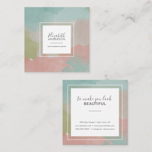 抽象芸術パステルウォーターカラーメイクアップアーティスト スクエア名刺 (正面/裏面)