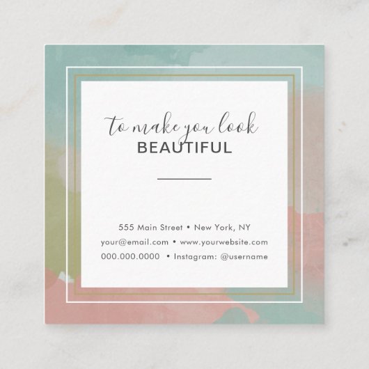 抽象芸術パステルウォーターカラーメイクアップアーティスト スクエア名刺 (裏面)