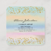 抽象芸術パステルウォーターカラー金ゴールド きらきら光る スクエア名刺 (裏面)