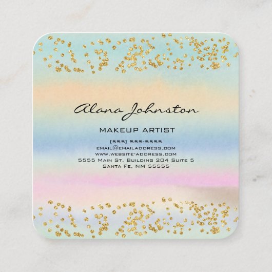 抽象芸術パステルウォーターカラー金ゴールド きらきら光る スクエア名刺 (裏面)