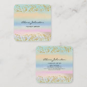 抽象芸術パステルウォーターカラー金ゴールド きらきら光る スクエア名刺 (正面/裏面)