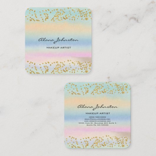抽象芸術パステルウォーターカラー金ゴールド きらきら光る スクエア名刺 (正面/裏面)
