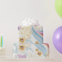 抽象芸術パステルエレガントペイズリーパープルフローラ ラッピングペーパー