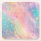 抽象芸術パステルグリッターシームレス模様 スクエアペーパーコースター (正面)