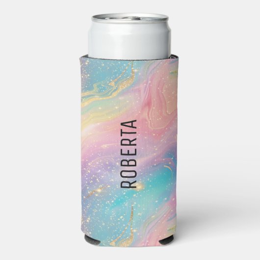 抽象芸術パステルグリッターシームレス模様 スリム缶クーラー (Seltzer裏面)