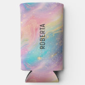 抽象芸術パステルグリッターシームレス模様 スリム缶クーラー (正面)