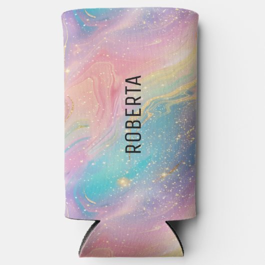 抽象芸術パステルグリッターシームレス模様 スリム缶クーラー (正面)