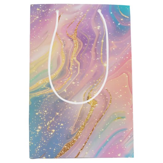 抽象芸術パステルグリッターシームレス模様 ミディアムペーパーバッグ (正面)