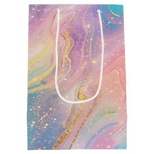 抽象芸術パステルグリッターシームレス模様 ミディアムペーパーバッグ (裏面)