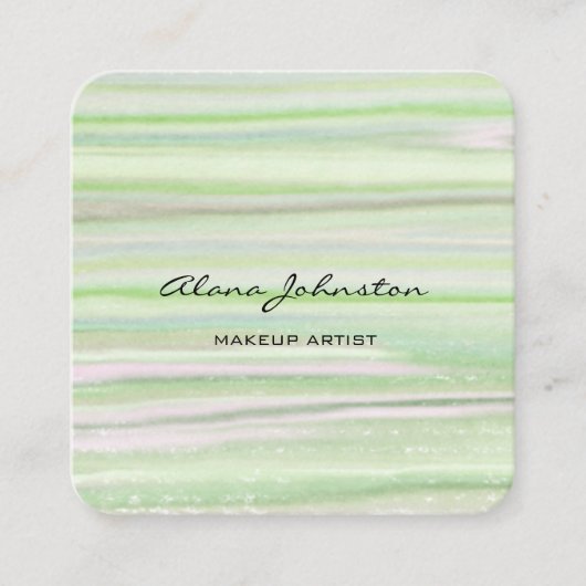 抽象芸術パステルグリーンウォーターカラー スクエア名刺 (正面)