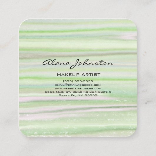 抽象芸術パステルグリーンウォーターカラー スクエア名刺 (裏面)
