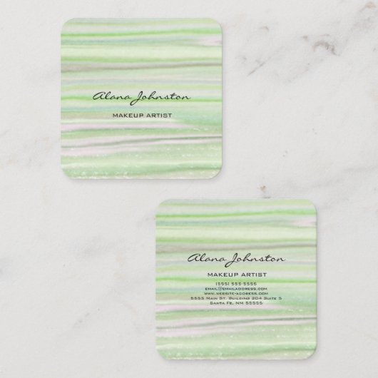 抽象芸術パステルグリーンウォーターカラー スクエア名刺 (正面/裏面)