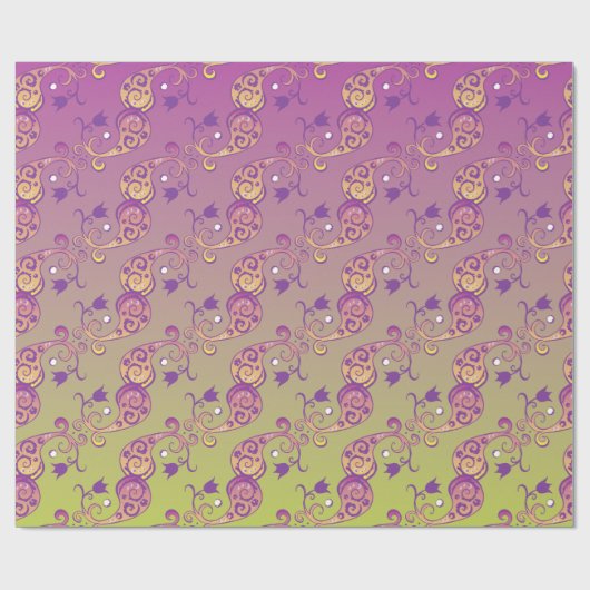 抽象芸術パステルグリーン&ピンクペイズリーフローラ ラッピングペーパー (フラット)