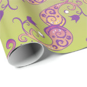 抽象芸術パステルグリーン&ピンクペイズリーフローラ ラッピングペーパー (ロールコーナー)