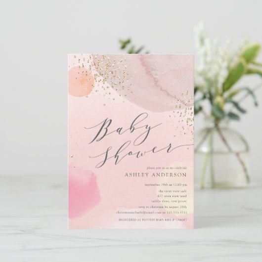 抽象芸術パステルサークル女の子ベビーシャワーの招待 招待状 (スタンド正面)