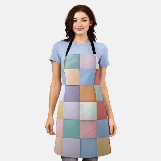 抽象芸術パステルタイル壁パターン エプロン (着用した状態)