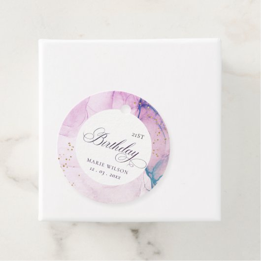 抽象芸術パステルパープルブルーティール（緑がかった色）anyエージ誕生日 フェイバータグ (インサイチュ)