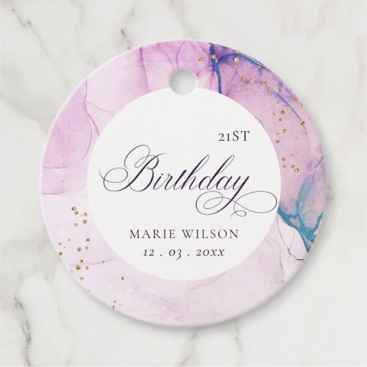 抽象芸術パステルパープルブルーティール（緑がかった色）anyエージ誕生日 フェイバータグ (正面)