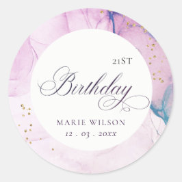 抽象芸術パステルパープルブルーティール（緑がかった色）anyエージ誕生日 ラウンドシール