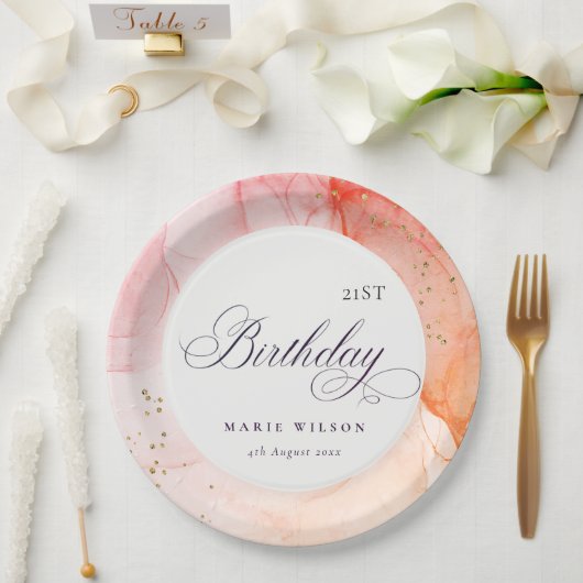 抽象芸術パステルピンクオレンジエイジ誕生日 ペーパープレート (ウェディング)