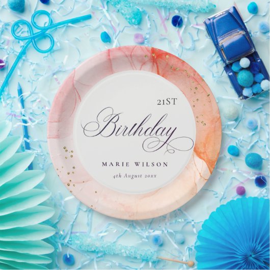 抽象芸術パステルピンクオレンジエイジ誕生日 ペーパープレート (パーティー)