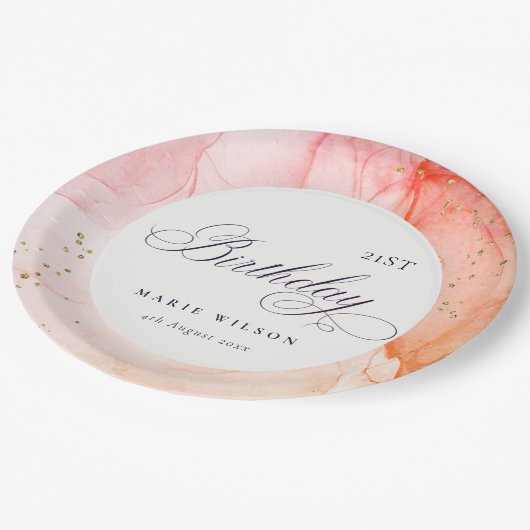 抽象芸術パステルピンクオレンジエイジ誕生日 ペーパープレート (アングル)