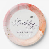 抽象芸術パステルピンクオレンジエイジ誕生日 ペーパープレート (正面)