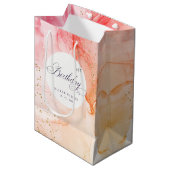 抽象芸術パステルピンクオレンジエイジ誕生日 ミディアムペーパーバッグ (正面アングル)