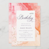 抽象芸術パステルピンクオレンジエイジ誕生日 招待状 (正面/裏面)
