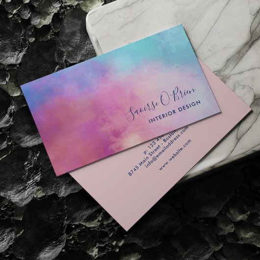 抽象芸術パステルピンクターコイズ 名刺